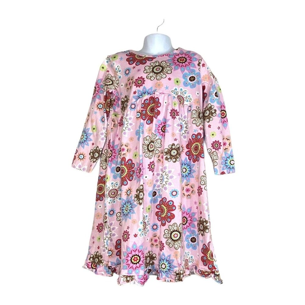 Hanna Andersson Pink Long Sleeve Cotton Floral Dress Girl’s US 7-10 130 - Picture 4 of 9